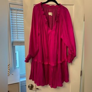 Hot pink long sleeve Anthropologie dress